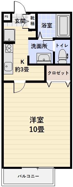 ラ・ボヌールB棟(1K/2階)の間取り写真