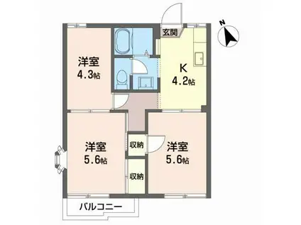 シュガーグランデュールA(3K/2階)の間取り写真