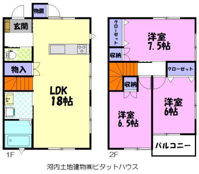 上戸祭4丁目メゾネット(3LDK/1階)の間取り写真