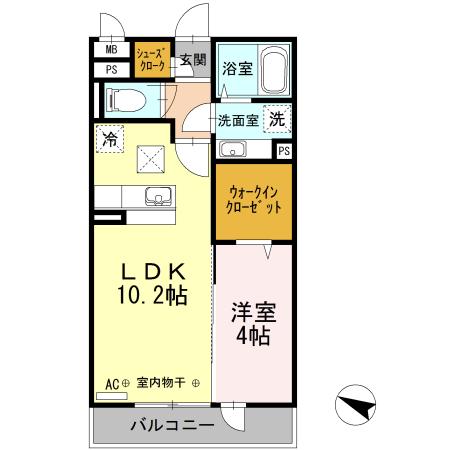 ディールーム高尾(1LDK/3階)の間取り写真