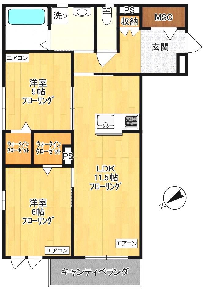 ゲートフロント(2LDK/2階)の間取り写真