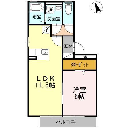 リーベ B棟(1LDK/2階)の間取り写真