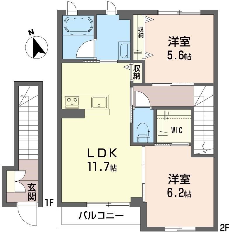 エクラール山田(2LDK/2階)の間取り写真