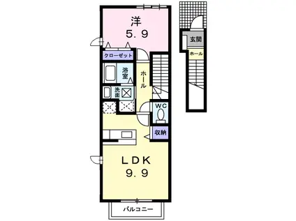 ＪＲ宇都宮線 栗橋駅 徒歩8分 2階建 築23年(1LDK/2階)の間取り写真