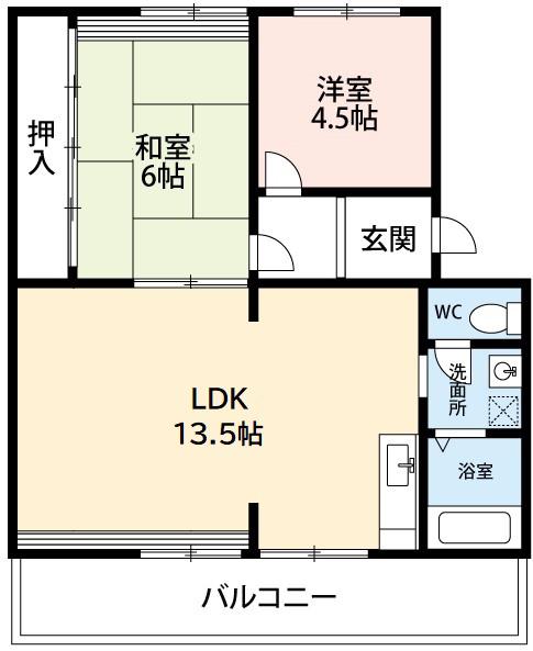 北町マンション(2LDK/4階)の間取り写真