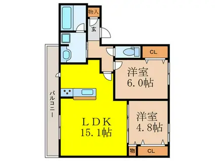 D-RESIDENCE南茨木II(2LDK/2階)の間取り写真