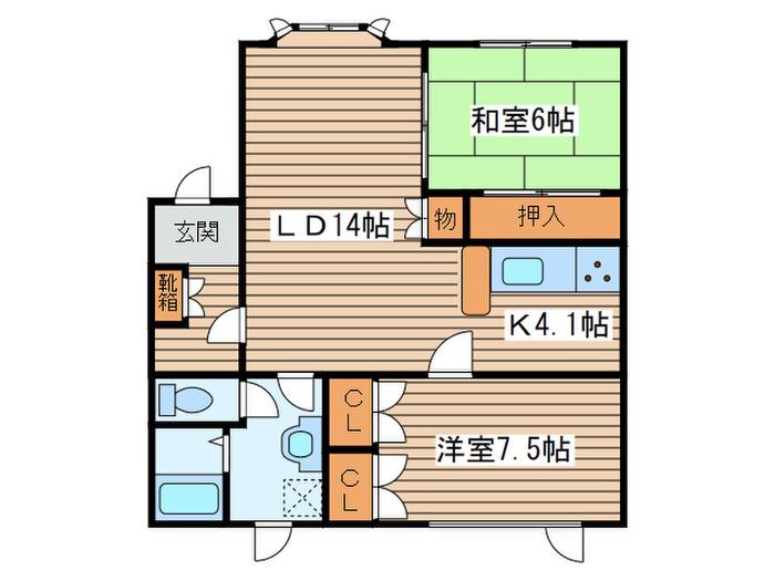 ビレッジフユ(2LDK/2階)の間取り写真