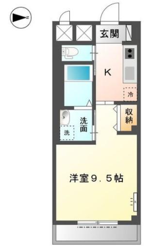 ラ・プラース古出来(1K/3階)の間取り写真