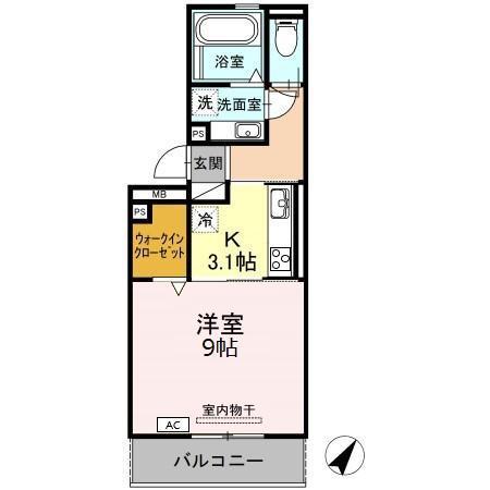 フローラ島間(1K/3階)の間取り写真