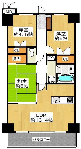 ディオフェルティー石切(3LDK/3階)の間取り写真