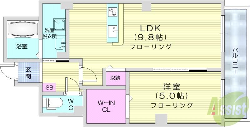 プランドール仙台(1LDK/3階)の間取り写真