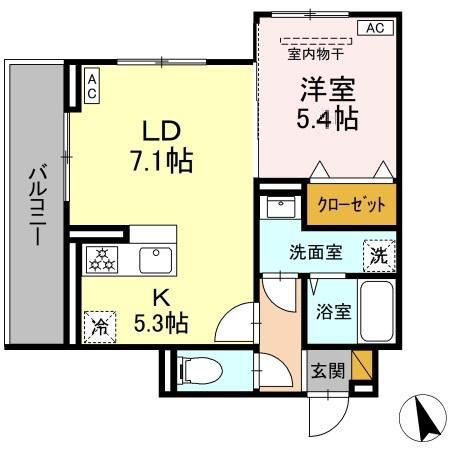 前原東2丁目PJ(1LDK/3階)の間取り写真