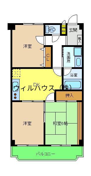 グランソレイユ深井(3DK/1階)の間取り写真