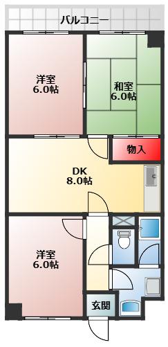 セラヴィ津久野(3DK/4階)の間取り写真