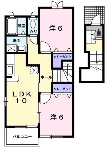 フィオーレB(2LDK/2階)の間取り写真