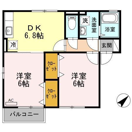 ガーデンハイムウシオ(2DK/2階)の間取り写真
