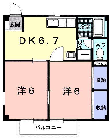 サンヒルズA(2DK/2階)の間取り写真