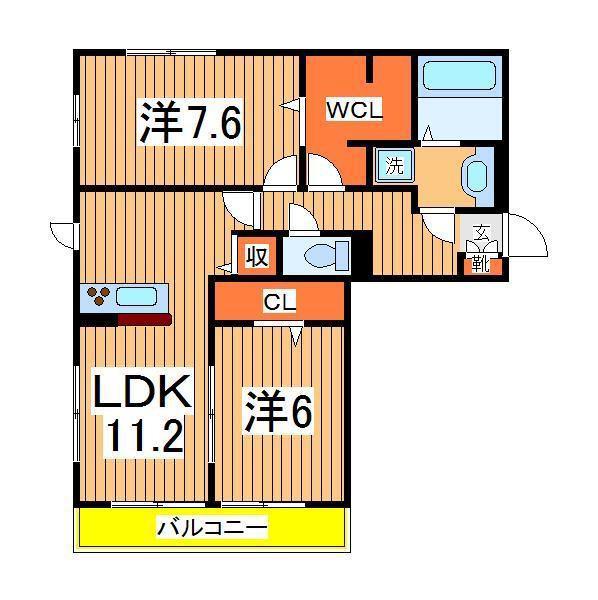 ラ ポルト(2LDK/1階)の間取り写真