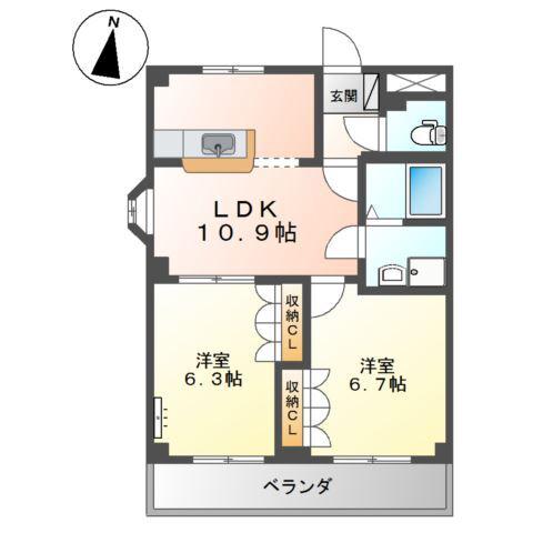 メゾンエトワール(2LDK/2階)の間取り写真