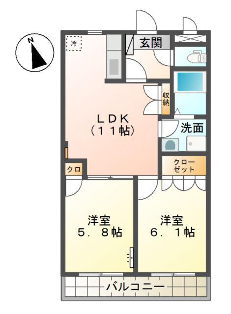 グリフィンドール(2LDK/2階)の間取り写真