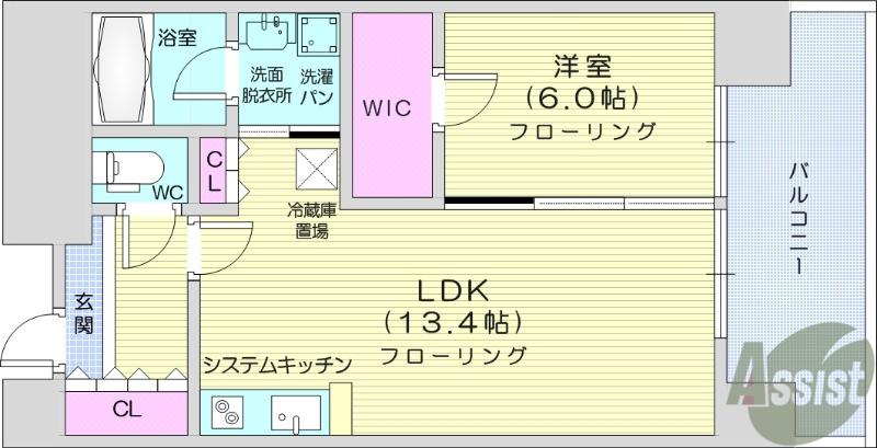 シュロスミーナ晩翠通(1LDK/13階)の間取り写真