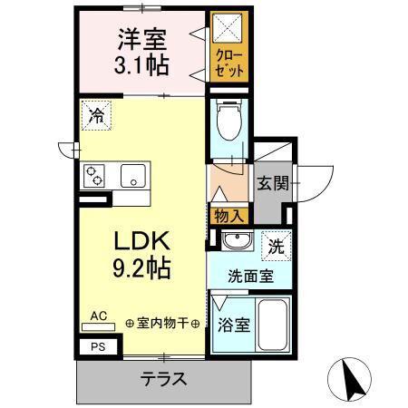 アベニュー有玉(1LDK/1階)の間取り写真