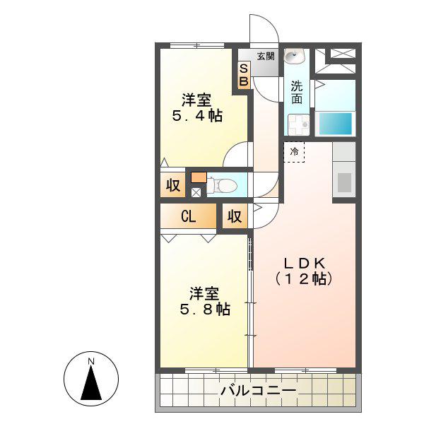 ユーミー川島(2LDK/1階)の間取り写真