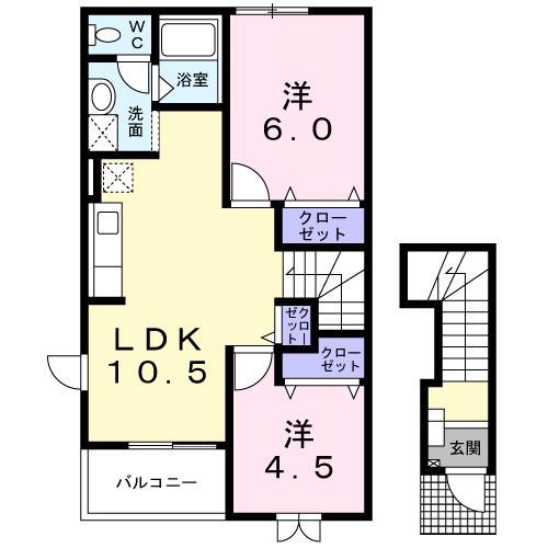ウッディベル B(2LDK/2階)の間取り写真