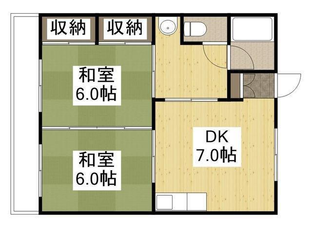 平岡コーポ(2DK/2階)の間取り写真