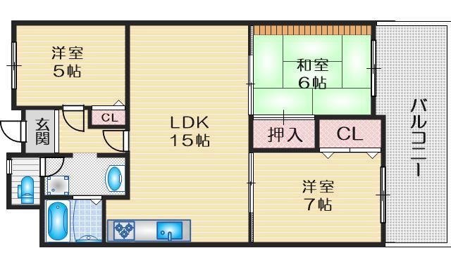 シェリール江坂(3LDK/6階)の間取り写真