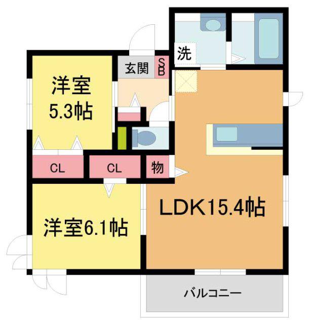 アンジュール(2LDK/3階)の間取り写真