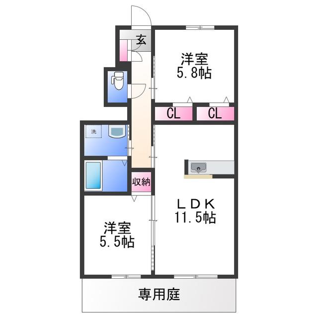 シャーメゾン陽(2LDK/1階)の間取り写真