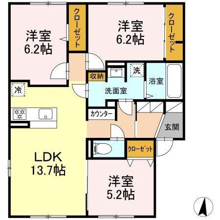 ORKA VILLAGE B(3LDK/2階)の間取り写真