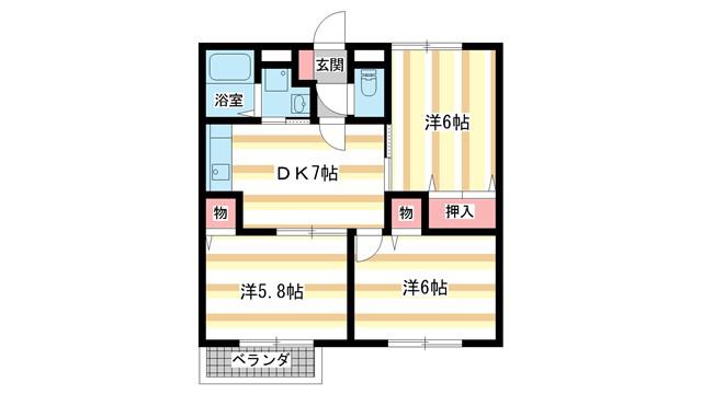 プレミール加茂A(3DK/2階)の間取り写真