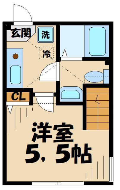 ゼクス橋本(1K/2階)の間取り写真