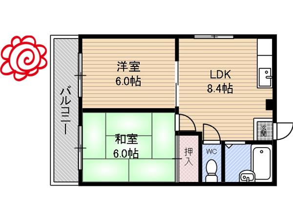 レジデンス放出(2DK/4階)の間取り写真