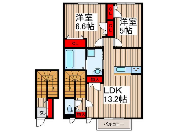 ECOLE(2LDK/2階)の間取り写真