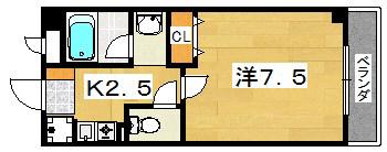 フェローズ中宮(1K/2階)の間取り写真