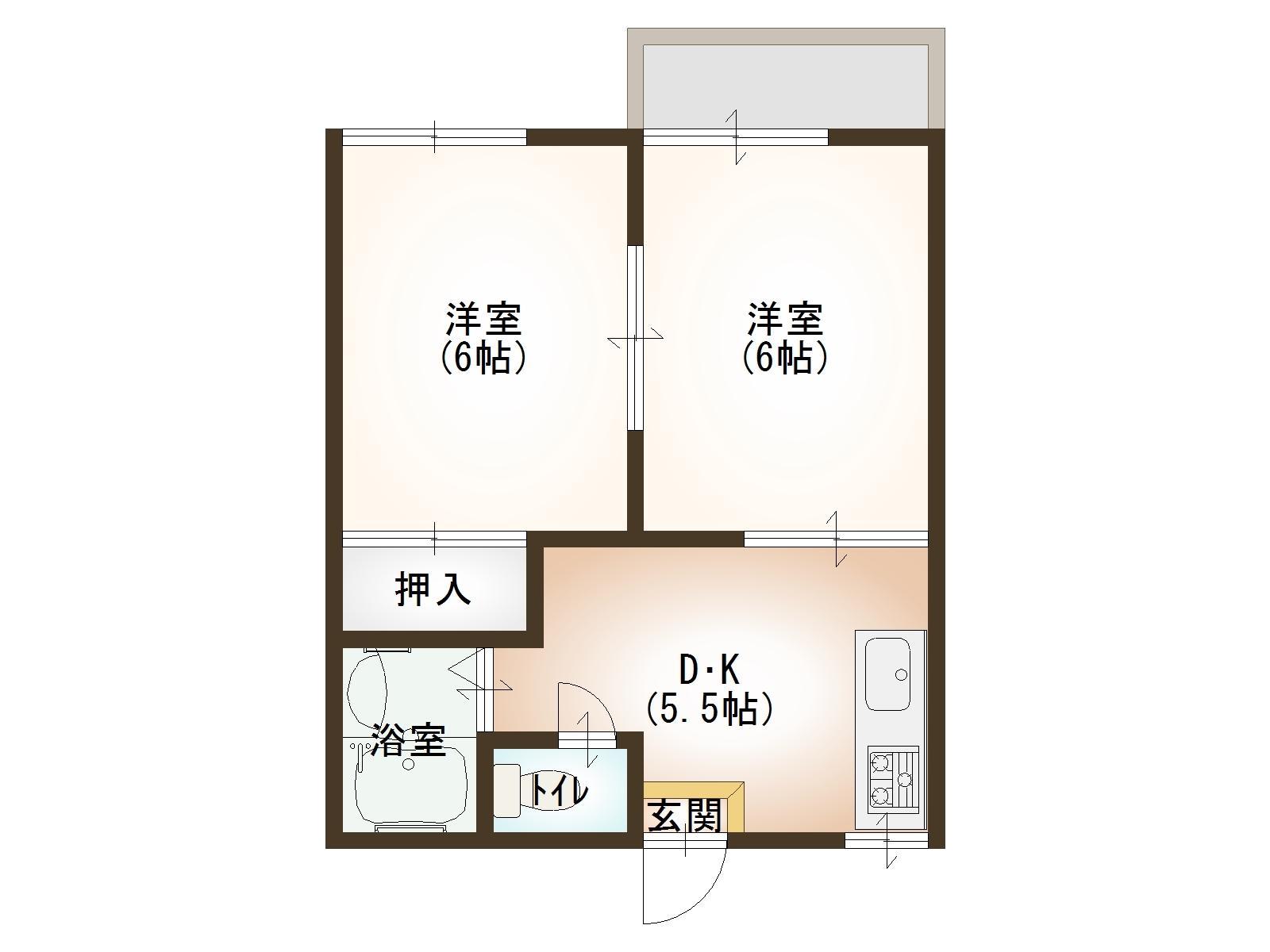 陽向ハイツ(2DK/1階)の間取り写真