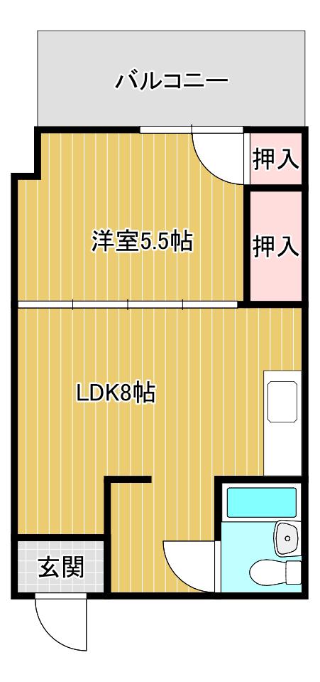 FKビル(1LDK/3階)の間取り写真