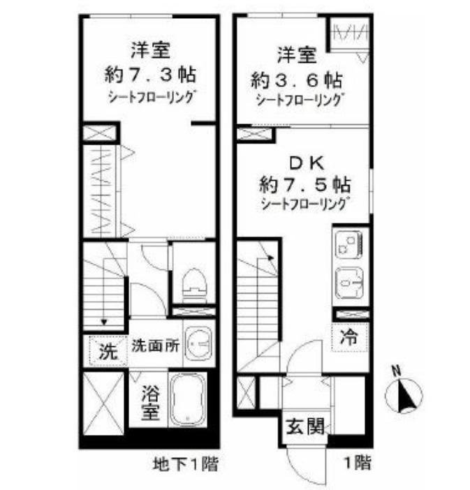 ソラシアレジデンス学芸大学II(2DK/1階)の間取り写真