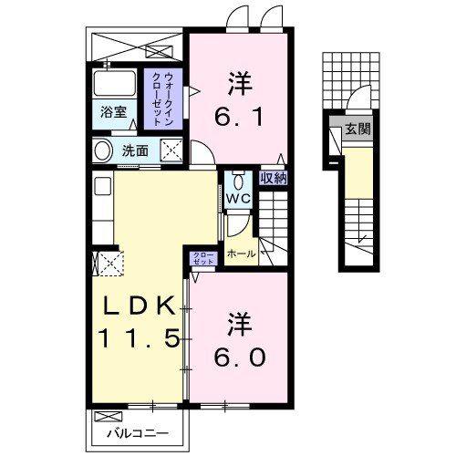セレノ・カーサB(2LDK/2階)の間取り写真