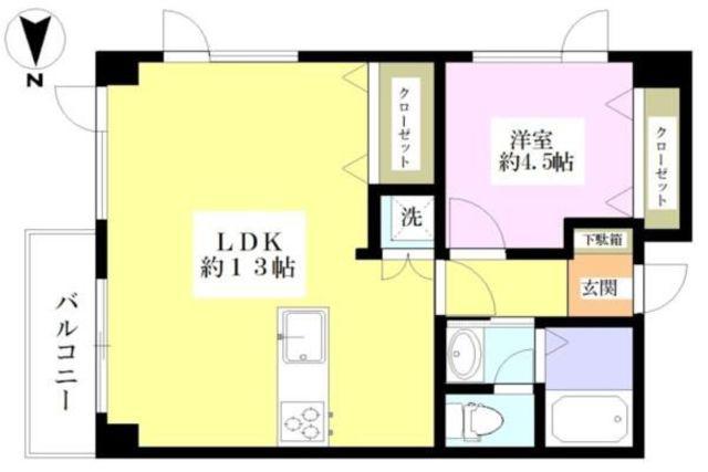 エクレール朝日町(1LDK/4階)の間取り写真