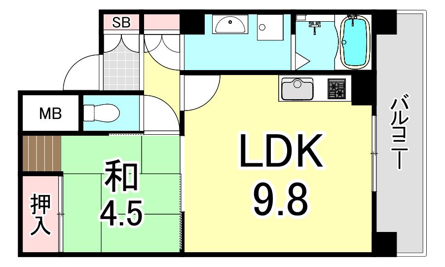 阪急西宮マンション(1LDK/9階)の間取り写真