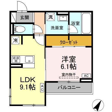 D CREST八幡4丁目(1LDK/2階)の間取り写真