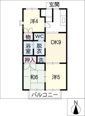 スカイプラザエイト(3DK/1階)の間取り写真
