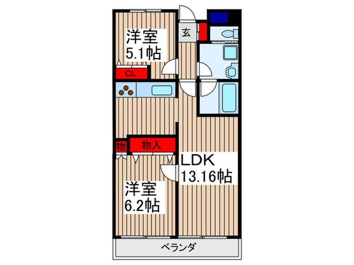 リベラルシティーハイツ(2LDK/2階)の間取り写真
