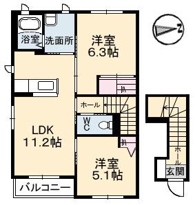 ハーレー(2LDK/2階)の間取り写真