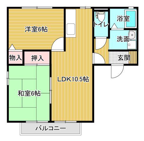 ウィルモアK(2LDK/2階)の間取り写真