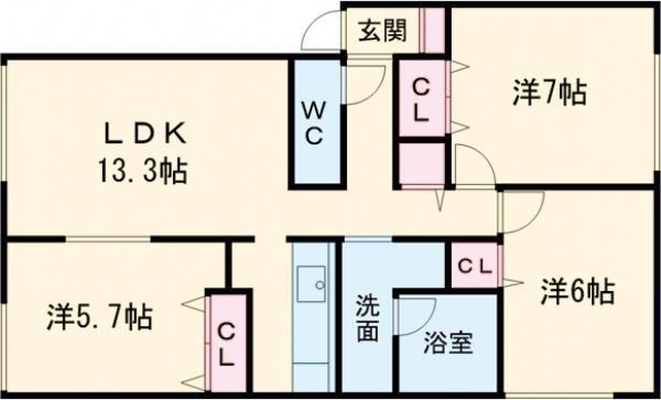 なごみハウス新富II(3LDK/2階)の間取り写真